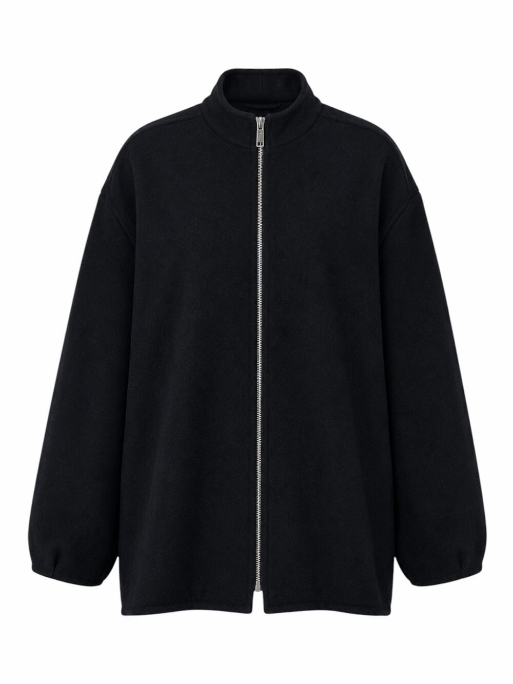 Zara Monteco Wool Front Zip Oversized Bomber Jacket Black Size XS